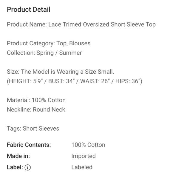 182 FANTASTIC FAWN Laced trimmed oversized top tee - Picture 5 of 5